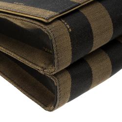 Pre Owned Fendi Tobacco Pequin Stripe Canvas Large Claudia Shoulder Bag