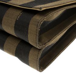 Pre Owned Fendi Tobacco Pequin Stripe Canvas Large Claudia Shoulder Bag