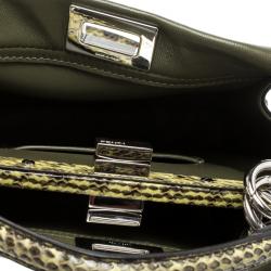 Pre Owned Fendi Olive Green Leather and Python Trim Mini Peekaboo Top Handle Bag