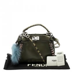 Pre Owned Fendi Olive Green Leather and Python Trim Mini Peekaboo Top Handle Bag