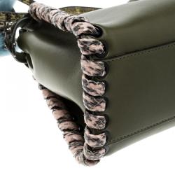 Pre Owned Fendi Olive Green Leather and Python Trim Mini Peekaboo Top Handle Bag
