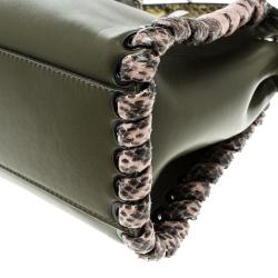Pre Owned Fendi Olive Green Leather and Python Trim Mini Peekaboo Top Handle Bag