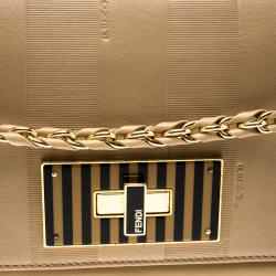 Pre Owned Fendi Beige Pequin Embossed Leather Small Claudia Shoulder Bag