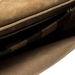 Pre Owned Fendi Beige Pequin Embossed Leather Small Claudia Shoulder Bag