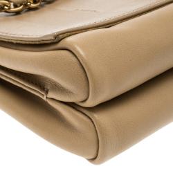 Pre Owned Fendi Beige Pequin Embossed Leather Small Claudia Shoulder Bag