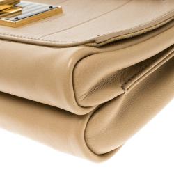 Pre Owned Fendi Beige Pequin Embossed Leather Small Claudia Shoulder Bag