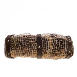 Pre Owned Fendi Black/Gold Croc Embossed Canvas Medium Magic Bag