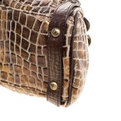 Pre Owned Fendi Black/Gold Croc Embossed Canvas Medium Magic Bag