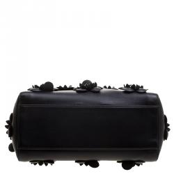 Pre Owned Fendi Black Leather Mini Peekaboo Allover Flowers Black Edition Top Handle Bag