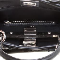 Pre Owned Fendi Black Leather Mini Peekaboo Allover Flowers Black Edition Top Handle Bag