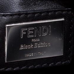 Pre Owned Fendi Black Leather Mini Peekaboo Allover Flowers Black Edition Top Handle Bag