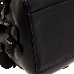 Pre Owned Fendi Black Leather Mini Peekaboo Allover Flowers Black Edition Top Handle Bag