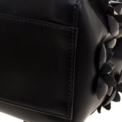 Pre Owned Fendi Black Leather Mini Peekaboo Allover Flowers Black Edition Top Handle Bag