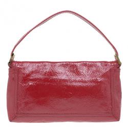 Pre Owned Fendi Red Patent Leather Logo Envelope Clutch