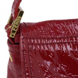 Pre Owned Fendi Red Patent Leather Logo Envelope Clutch