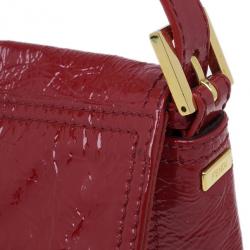 Pre Owned Fendi Red Patent Leather Logo Envelope Clutch