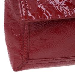 Pre Owned Fendi Red Patent Leather Logo Envelope Clutch