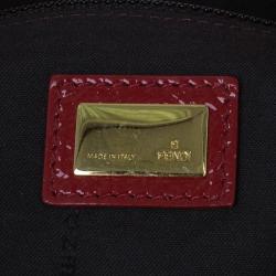 Pre Owned Fendi Red Patent Leather Logo Envelope Clutch