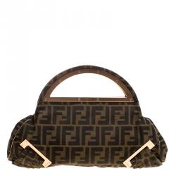 Pre Owned Fendi Tobacco Zucca Canvas Borsa Smile Clutch