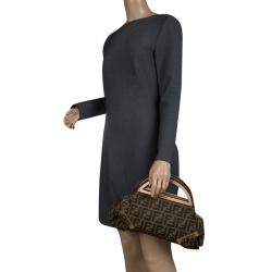 Pre Owned Fendi Tobacco Zucca Canvas Borsa Smile Clutch
