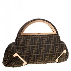 Pre Owned Fendi Tobacco Zucca Canvas Borsa Smile Clutch