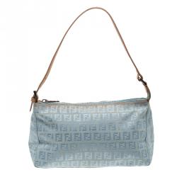 Pre Owned Fendi Blue Zucchino Canvas Shoulder Bag