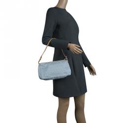 Pre Owned Fendi Blue Zucchino Canvas Shoulder Bag
