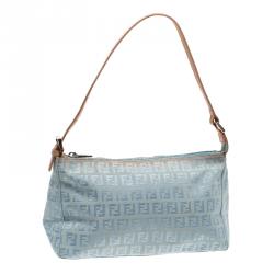 Pre Owned Fendi Blue Zucchino Canvas Shoulder Bag