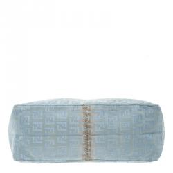 Pre Owned Fendi Blue Zucchino Canvas Shoulder Bag