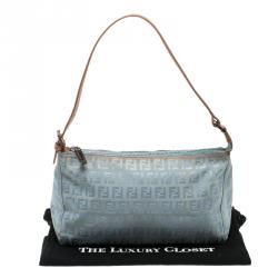 Pre Owned Fendi Blue Zucchino Canvas Shoulder Bag