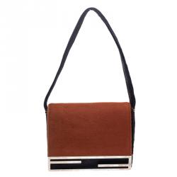 Pre Owned Fendi Orange/Purple Calfhair Flap Shoulder Bag