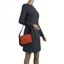 Pre Owned Fendi Orange/Purple Calfhair Flap Shoulder Bag
