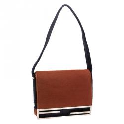 Pre Owned Fendi Orange/Purple Calfhair Flap Shoulder Bag