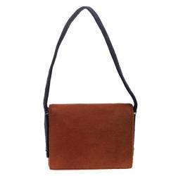 Pre Owned Fendi Orange/Purple Calfhair Flap Shoulder Bag
