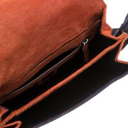 Pre Owned Fendi Orange/Purple Calfhair Flap Shoulder Bag