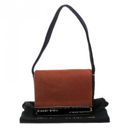 Pre Owned Fendi Orange/Purple Calfhair Flap Shoulder Bag