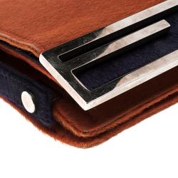 Pre Owned Fendi Orange/Purple Calfhair Flap Shoulder Bag