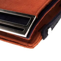 Pre Owned Fendi Orange/Purple Calfhair Flap Shoulder Bag