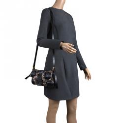 Pre Owned Fendi Black Beaded Embellishment Fabric Baguette Shoulder Bag