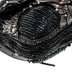 Pre Owned Fendi Black Beaded Embellishment Fabric Baguette Shoulder Bag