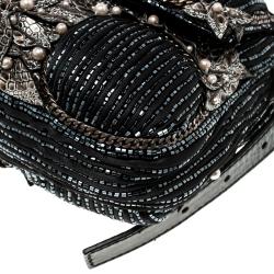 Pre Owned Fendi Black Beaded Embellishment Fabric Baguette Shoulder Bag
