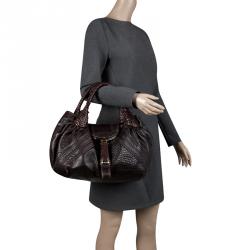 Pre Owned Fendi Dark Brown Pebbled Leather Spy Bag