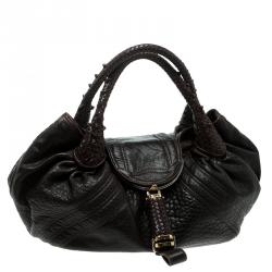Pre Owned Fendi Dark Brown Pebbled Leather Spy Bag