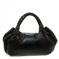 Pre Owned Fendi Dark Brown Pebbled Leather Spy Bag