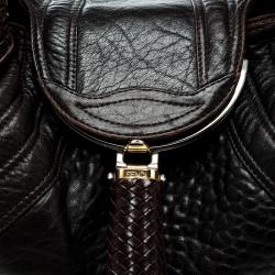 Pre Owned Fendi Dark Brown Pebbled Leather Spy Bag