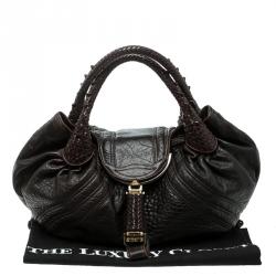 Pre Owned Fendi Dark Brown Pebbled Leather Spy Bag