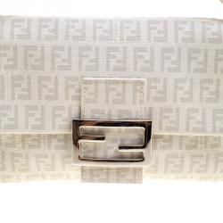 Pre Owned Fendi White Zucchino Coated Canvas Mama Forever Shoulder Bag