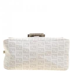 Pre Owned Fendi White Zucchino Coated Canvas Mama Forever Shoulder Bag