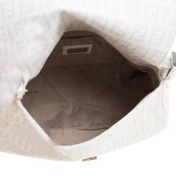 Pre Owned Fendi White Zucchino Coated Canvas Mama Forever Shoulder Bag