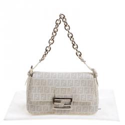 Pre Owned Fendi White Zucchino Coated Canvas Mama Forever Shoulder Bag